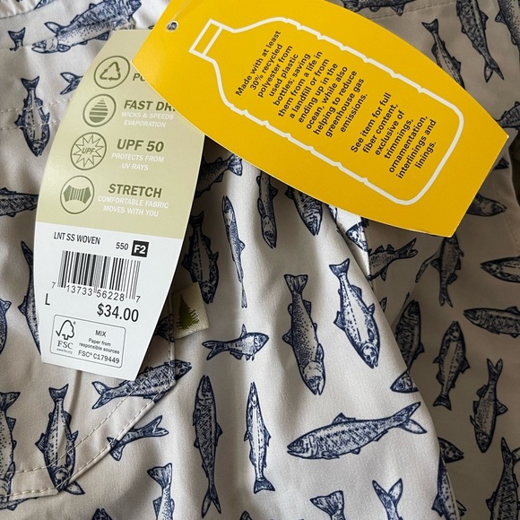 🐟 🎣 NWT Lake & Trail Men's Blue Fish Print Shirt size L - Picture 7 of 8